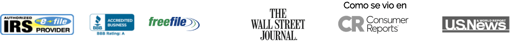 Series of logos: IRS Authorized e-file provider, BBB A-rated, freefile, Wall Street Journal, Consumer Reports, US News