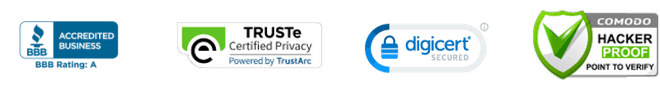 BBB A-rated, Truste certified, digicert secured, comodo hacker proof